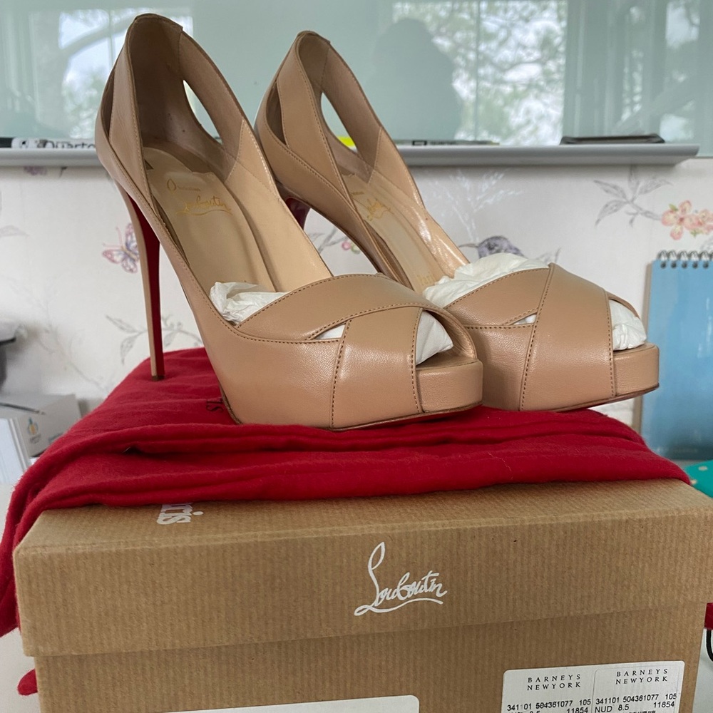 Brand New Christian Louboutin Academa Kid 120 Nude Heels 38.5